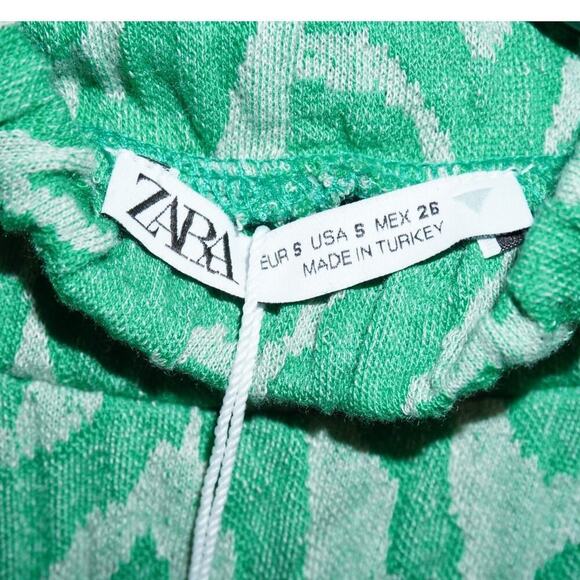 NWT Zara Jacquard Ruched Zebra Print Turtleneck & Skirt Set Green Sz S - Picture 5 of 7